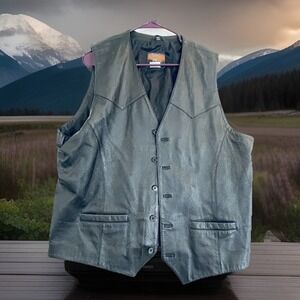 NWOT Cripple Creek Vest Mens XL Black Leather Western Biker Button Front Lined
